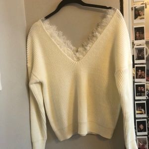 White lace lined sweater